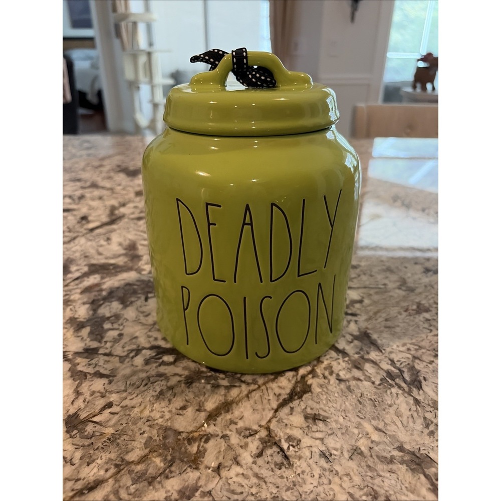 Halloween Rae Dunn Large Kitchen Canister Deadly Poison Green 8.5"